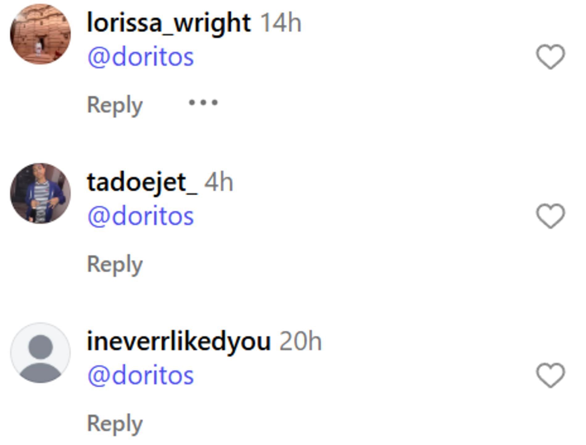 Fans tag Doritos after Kiyan Anthony revealed his dream NIL deal was with the nacho chips brand (source: IG/ frontofficesports )